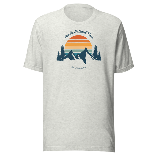 Acadia Retro Mountain Sunset T Shirt