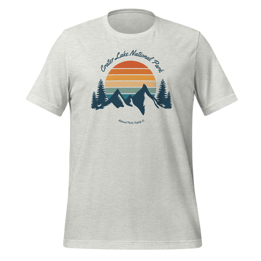 Crater Lake Retro Mountain Sunset T Shirt