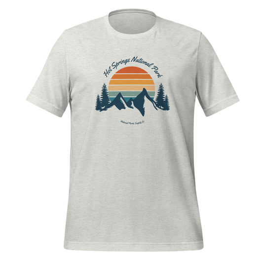 Hot Springs Retro Mountain Sunset T Shirt