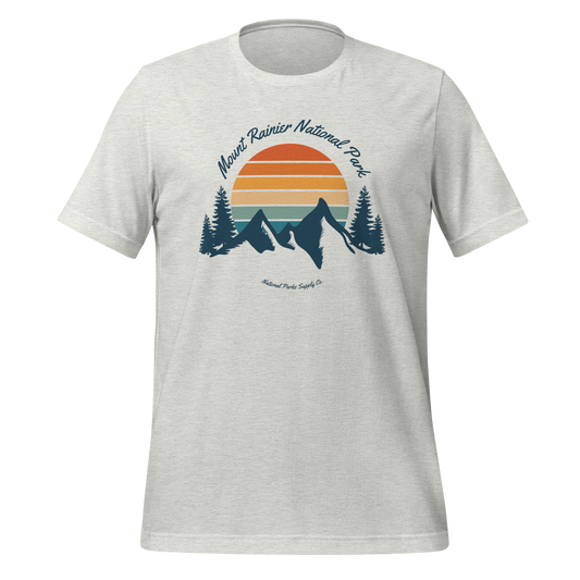 Mount Rainier Retro Mountain Sunset T Shirt