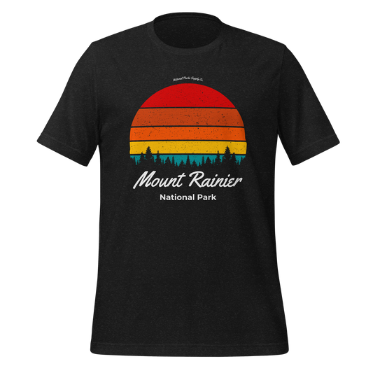 Mount Rainier Retro Forest Sunset T Shirt