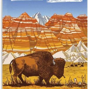 Badlands National Park Bison Retro Poster